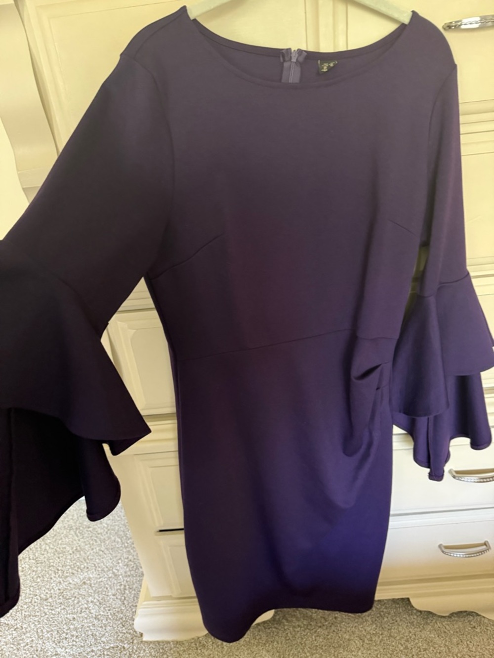 Elegant Purple Long-Sleeve Ruffle-Sleeve Dress